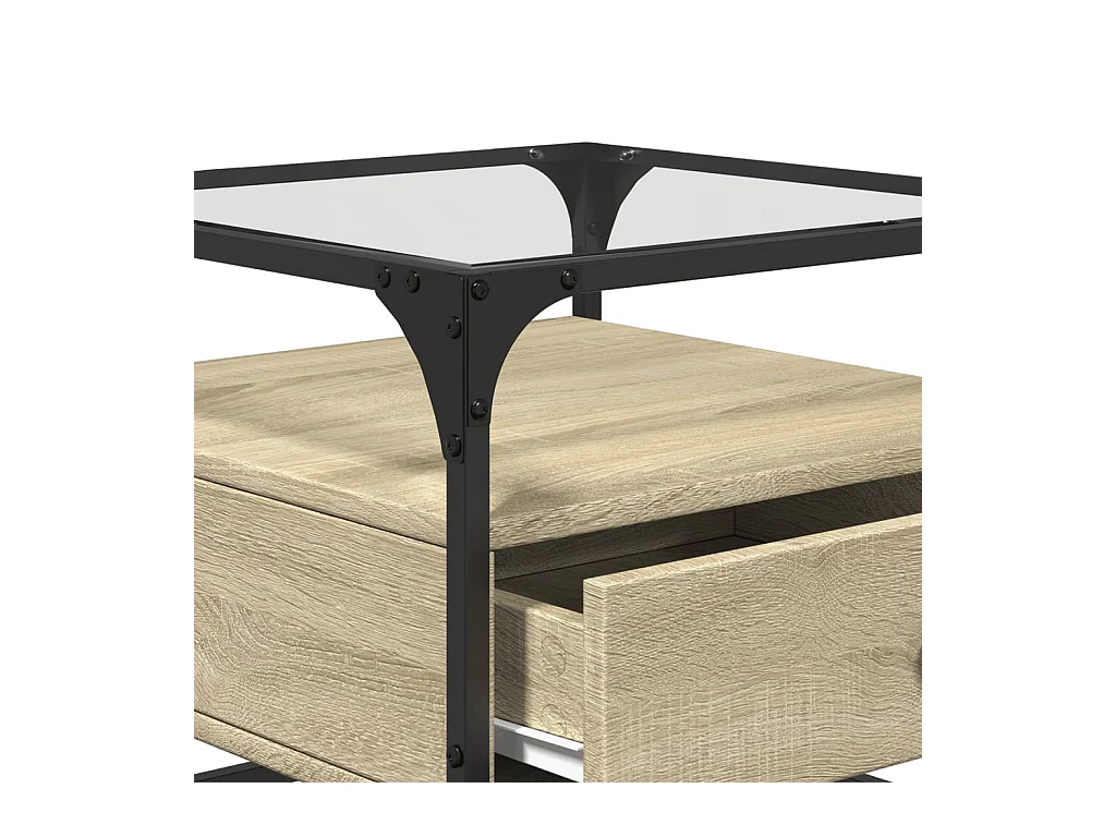 Mesa de centro c/topo de vidro 50x50x45cm carvalho sonoma aço