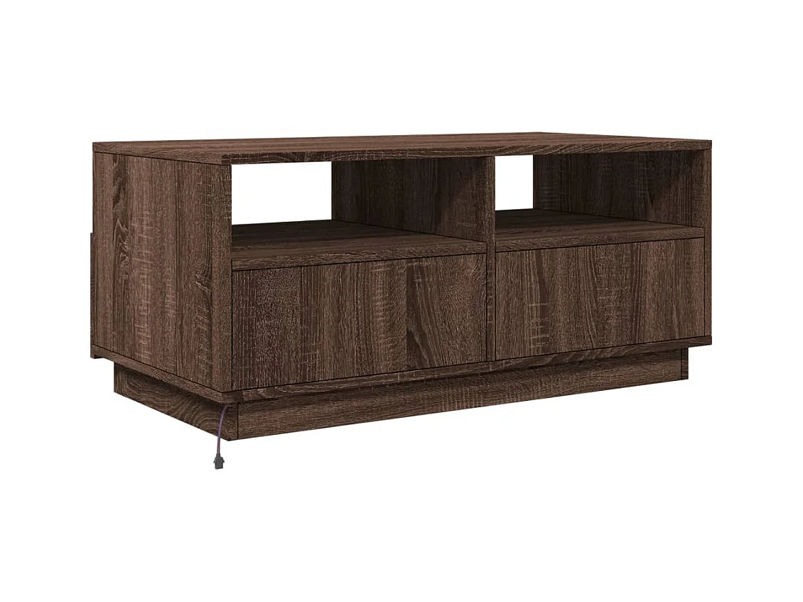 Table basse avec lumières LED chêne marron 90x49x40 cm