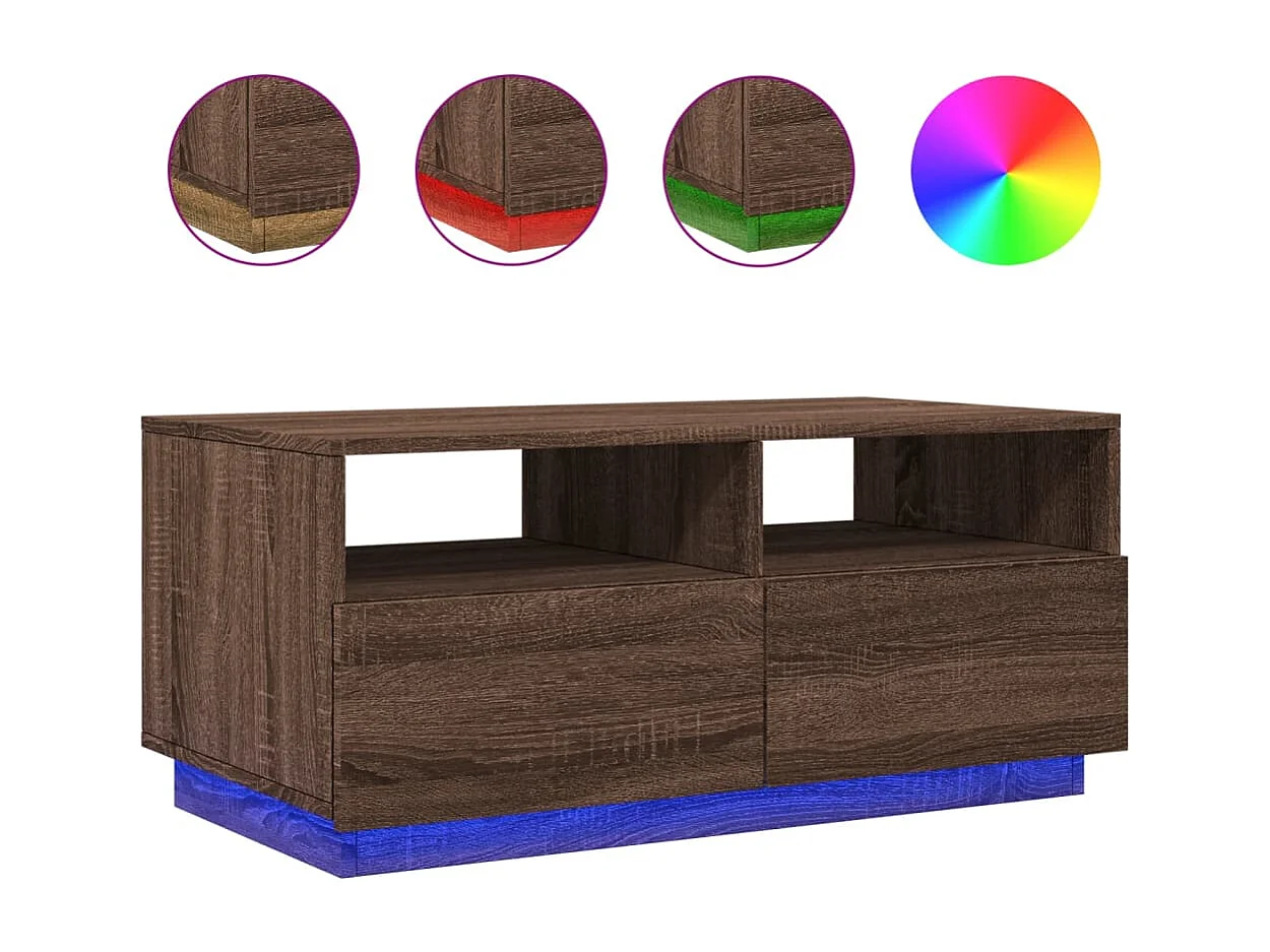 Table basse avec lumières LED chêne marron 90x49x40 cm