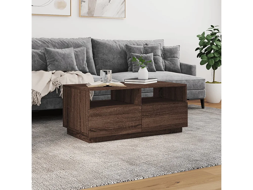 Table basse avec lumières LED chêne marron 90x49x40 cm