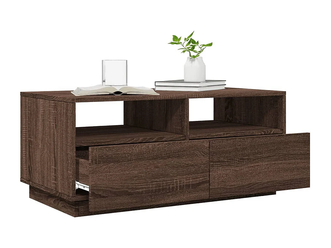 Table basse avec lumières LED chêne marron 90x49x40 cm