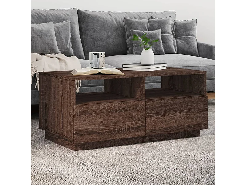 Salontafel met LED-verlichting 90x49x40 cm bruin eikenkleur