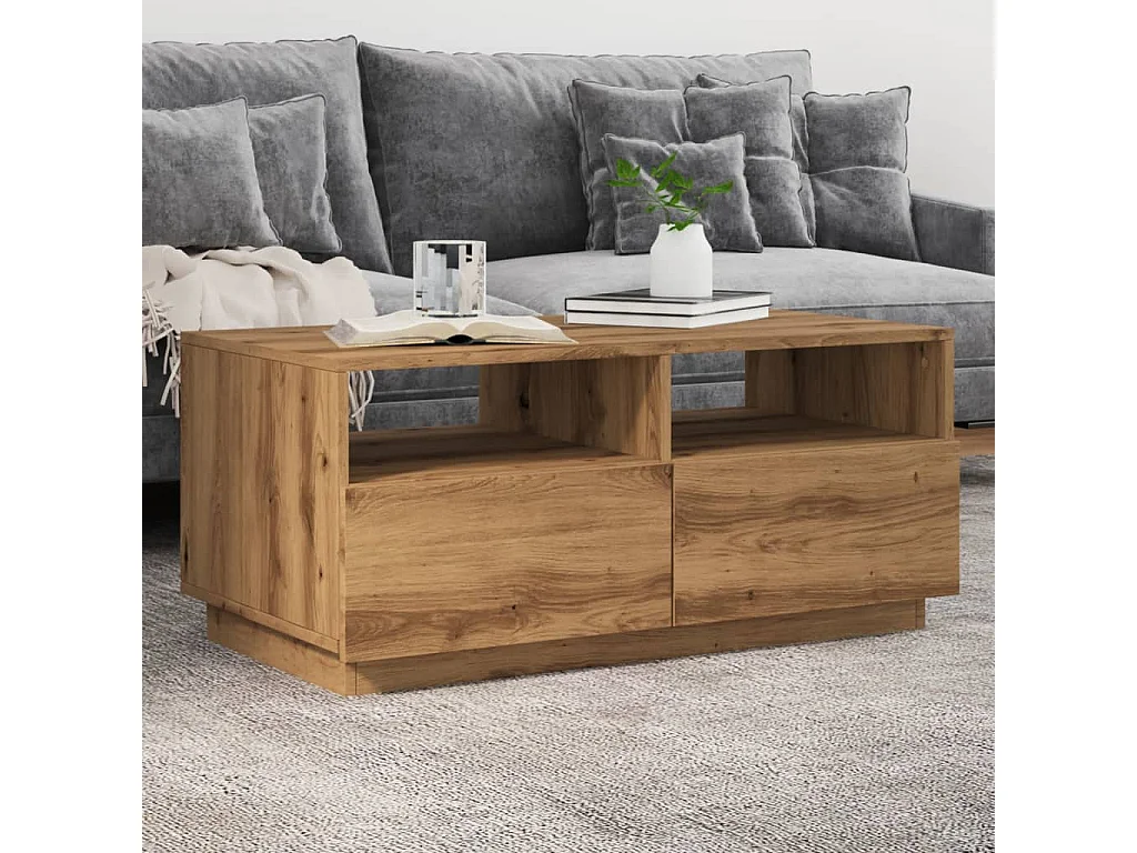 Table basse avec lumières LED chêne artisanal 90x49x40 cm