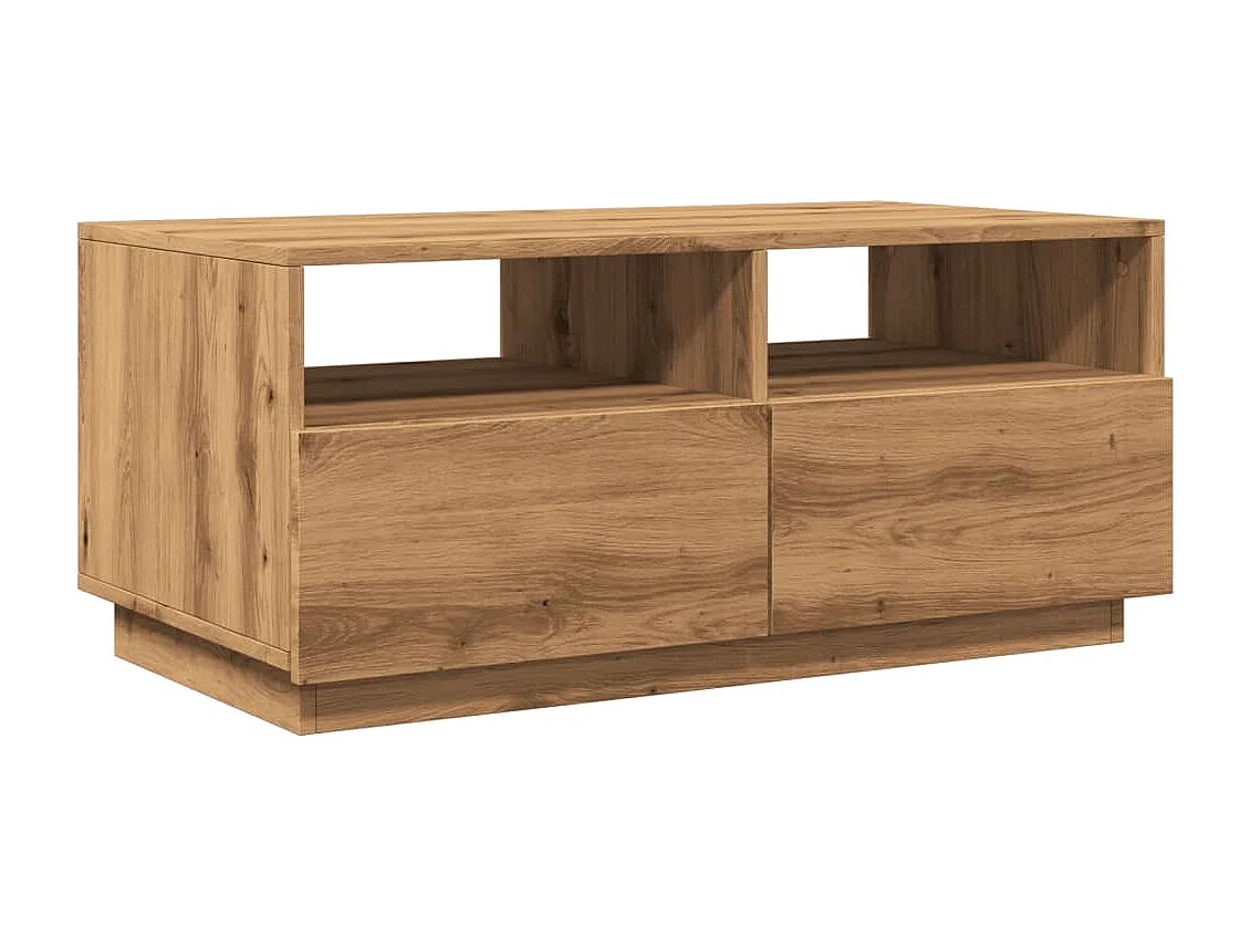 Table basse avec lumières LED chêne artisanal 90x49x40 cm