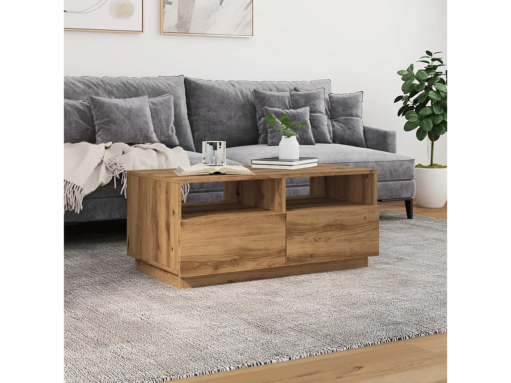 Table basse avec lumières LED chêne artisanal 90x49x40 cm