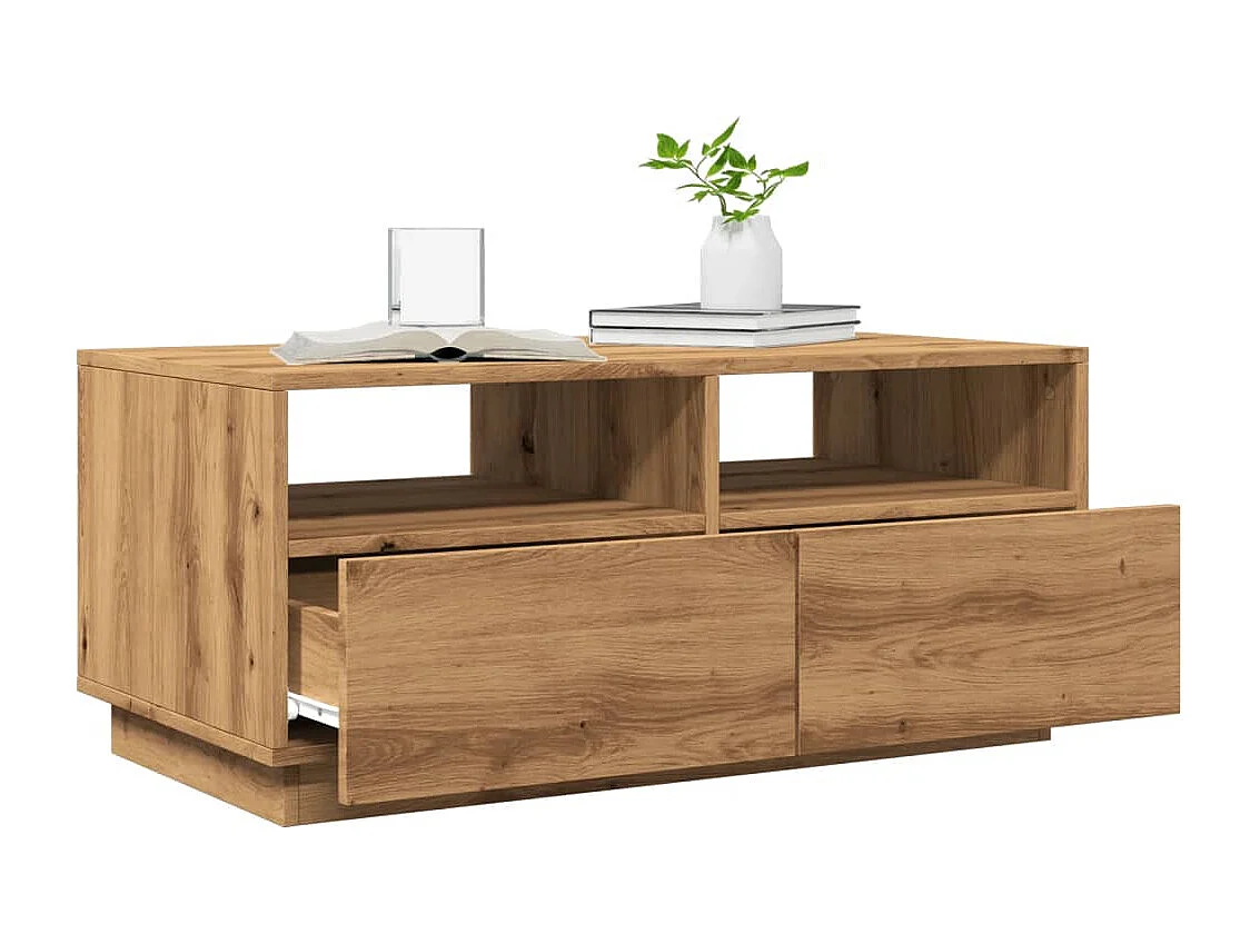 Table basse avec lumières LED chêne artisanal 90x49x40 cm