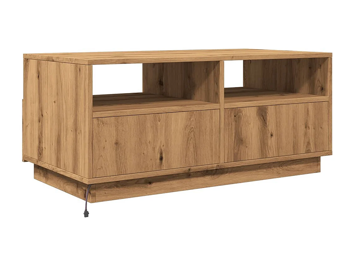 Table basse avec lumières LED chêne artisanal 90x49x40 cm