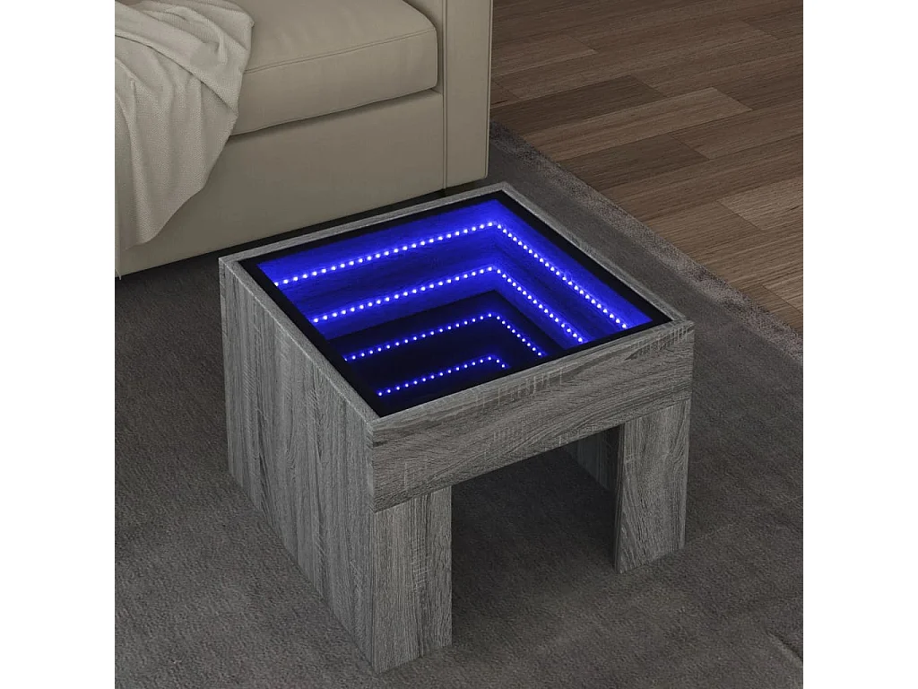 Mesa de centro luzes LED Infinity 40x40x30 cm cinzento sonoma
