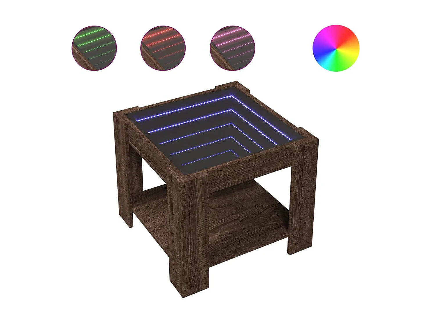 Table basse avec LED chêne marron 53x53x45 cm bois d'ingénierie