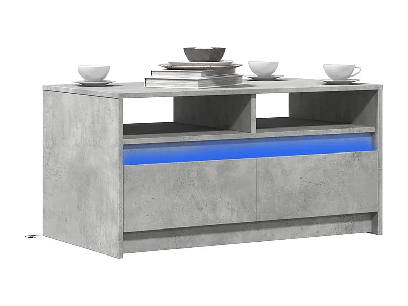 Mesa de centro con luces LED madera de ingeniería gris hormigón