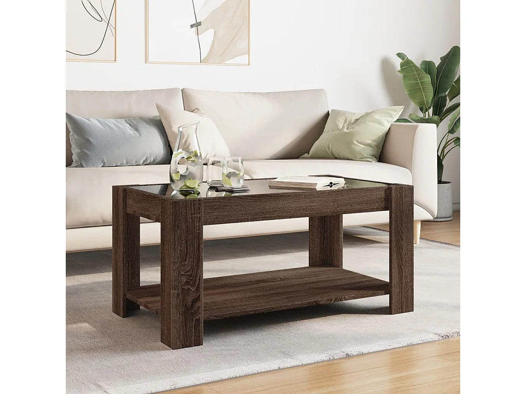 Table basse avec LED chêne marron 93x53x45 cm bois d'ingénierie