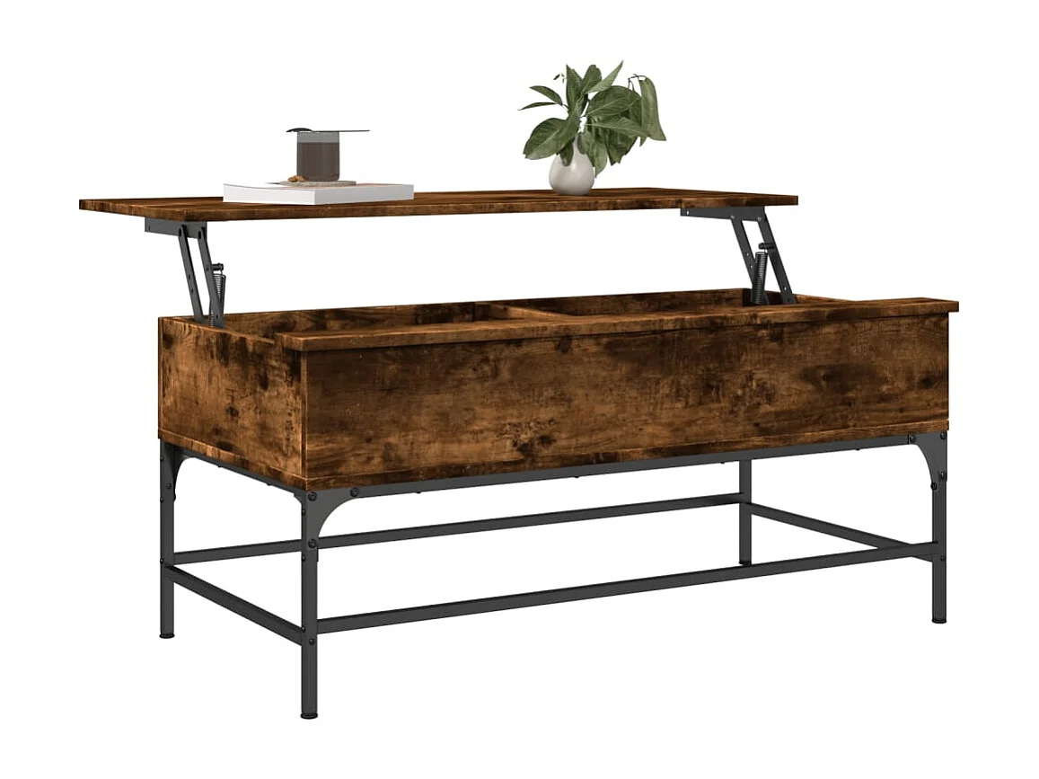 Table basse chêne fumé 100x50x45 cm bois d'ingénierie et métal