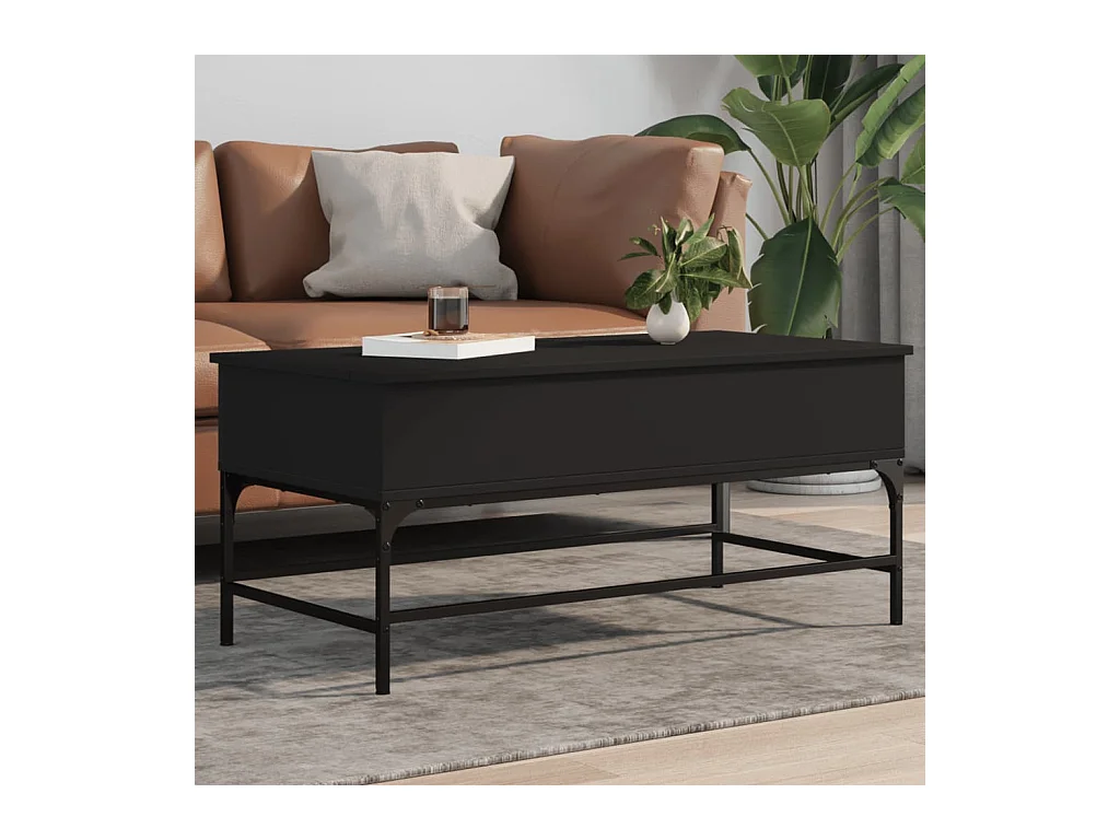 Table basse noir 100x50x45 cm bois d'ingénierie et métal