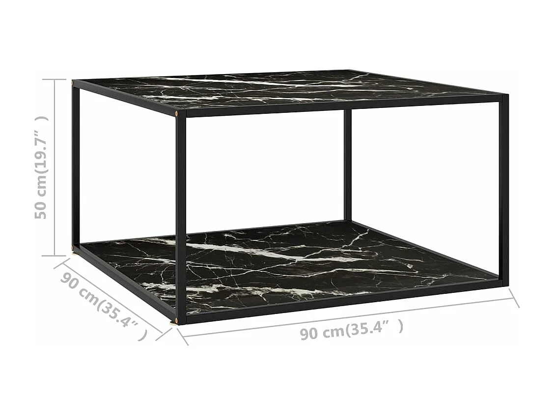 Table basse Noir avec verre marbre noir 90x90x50 cm