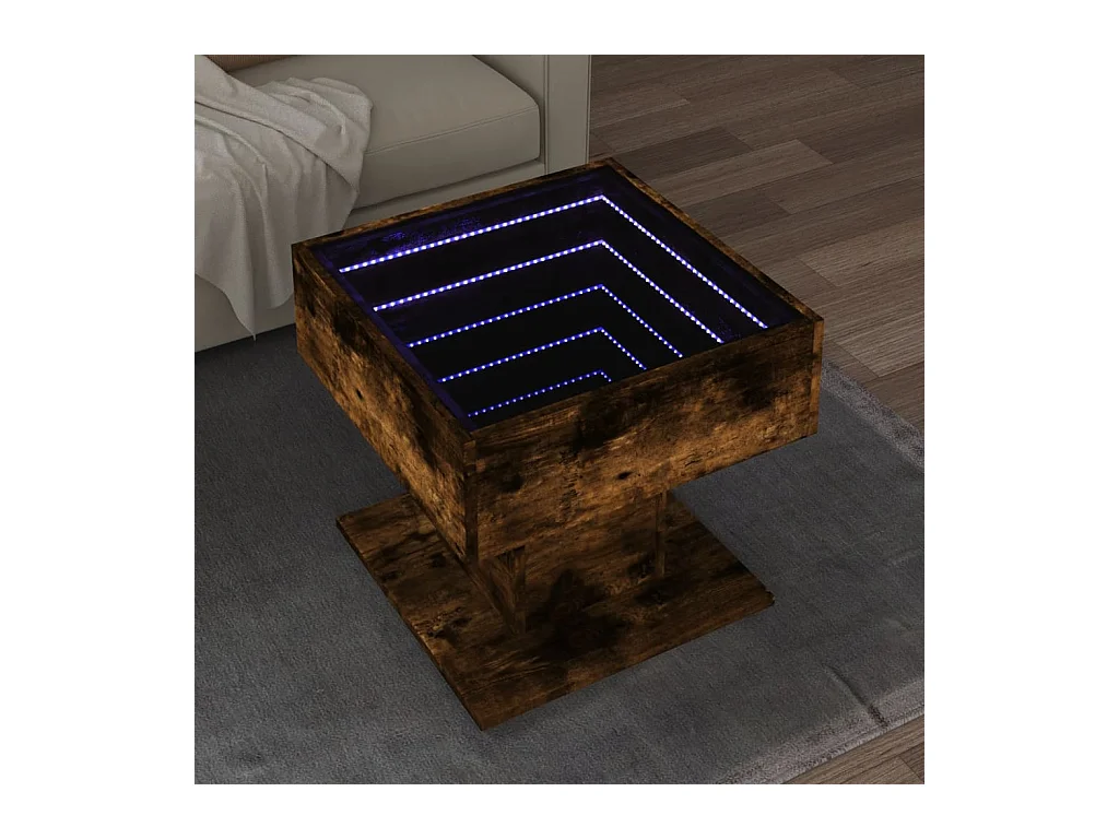 Table basse avec LED chêne fumé 50x50x45 cm bois d'ingénierie