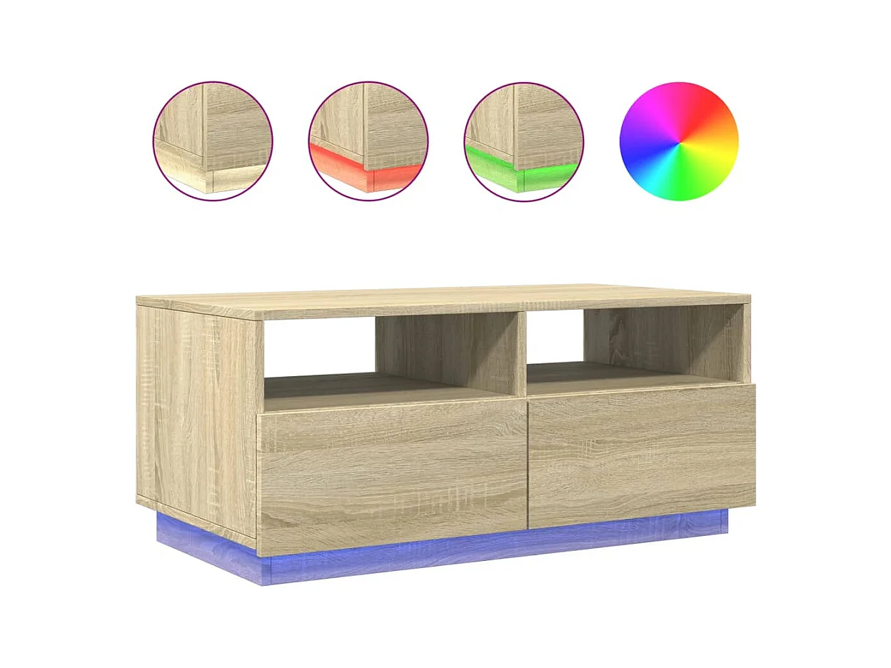 Table basse avec lumières LED chêne sonoma 90x49x40 cm