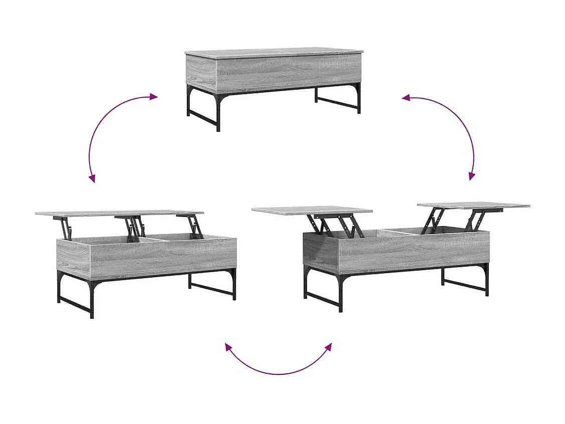 Table basse sonoma gris 100x50x40 cm bois d'ingénierie et métal