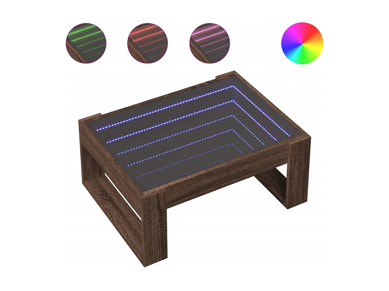 Table basse avec LED infini chêne marron 70x53x30 cm