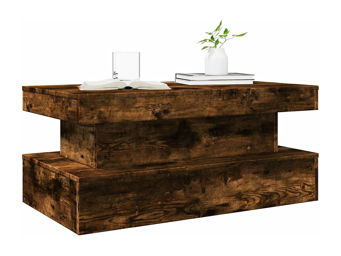 Mesa de centro com luzes LED 90x50x40 cm carvalho fumado