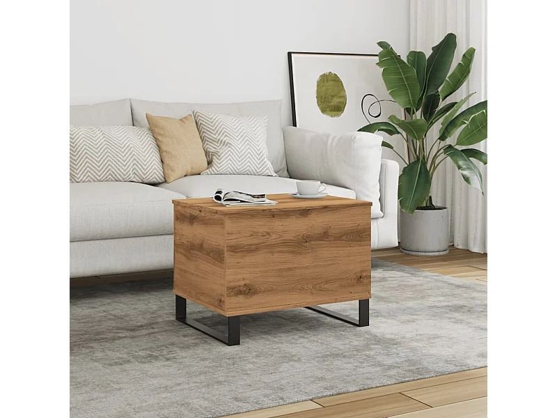 Salontafel 60x44,5x45 cm bewerkt hout artisanaal eikenkleurig