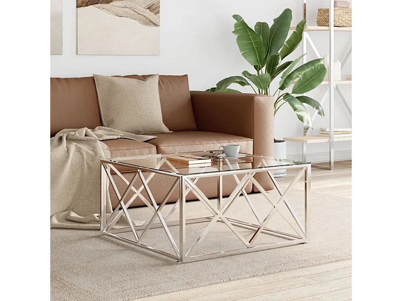 Salontafel 80x80x40 cm roestvrij staal en glas