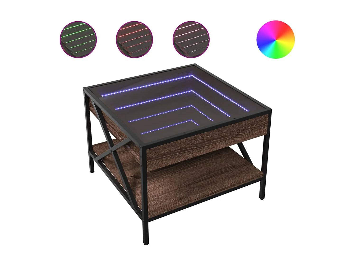 Mesa de centro con Infinity LED marrón roble 50x50x38 cm