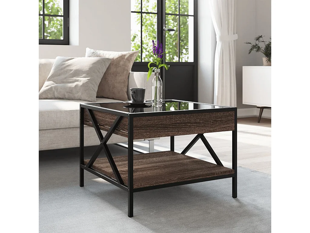 Mesa de centro con Infinity LED marrón roble 50x50x38 cm