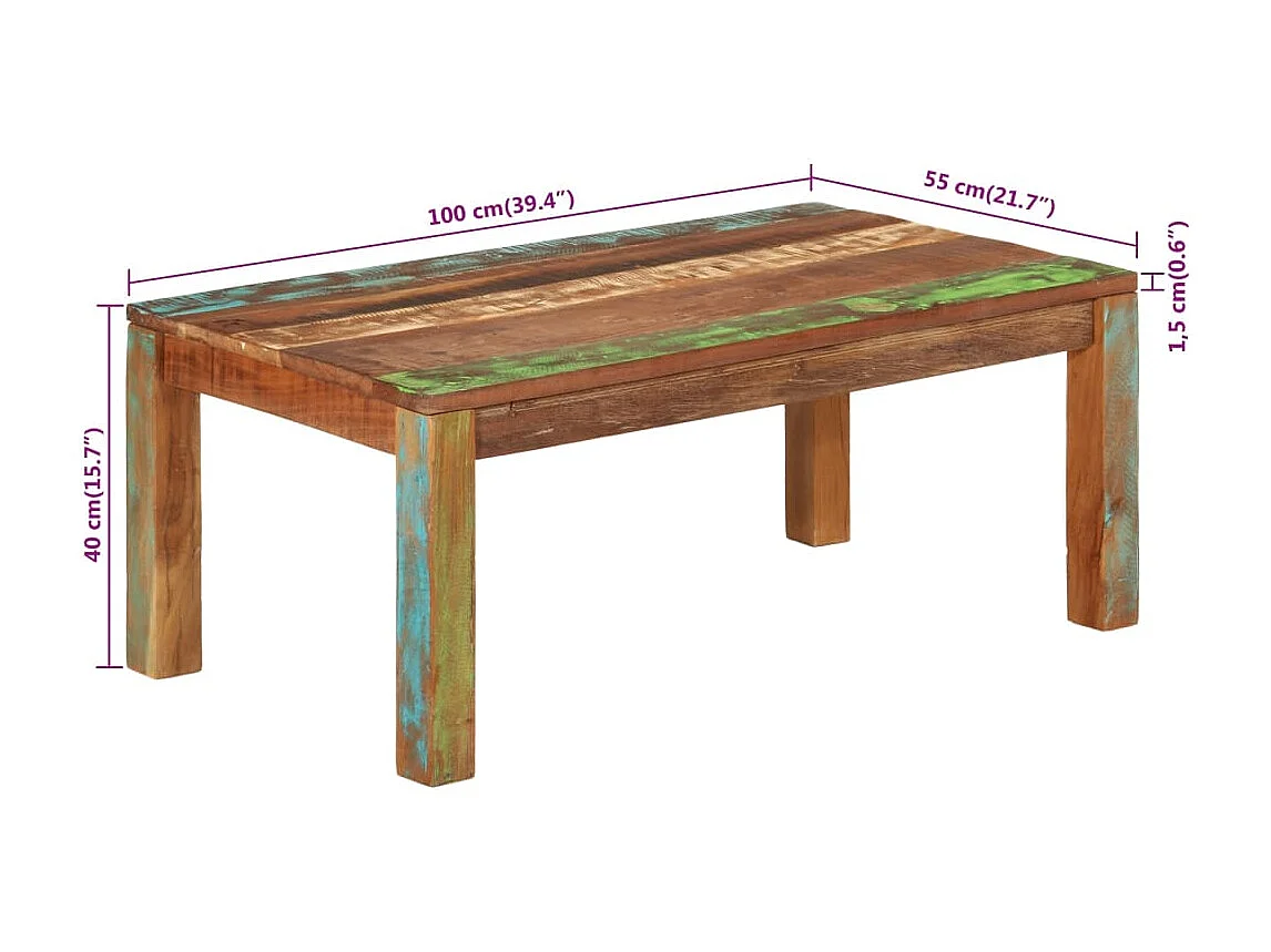 Table basse 100x55x40 cm bois de récupération massif