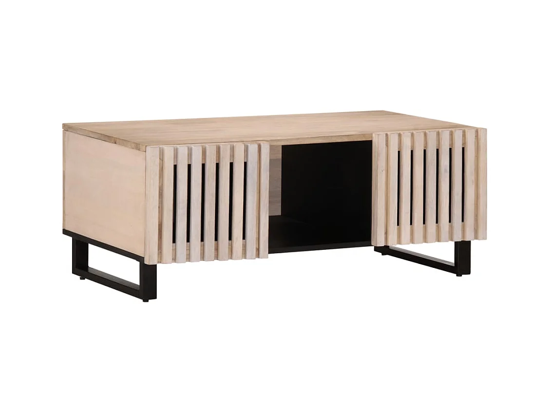 Table basse blanc 100x55x40 cm bois de manguier massif