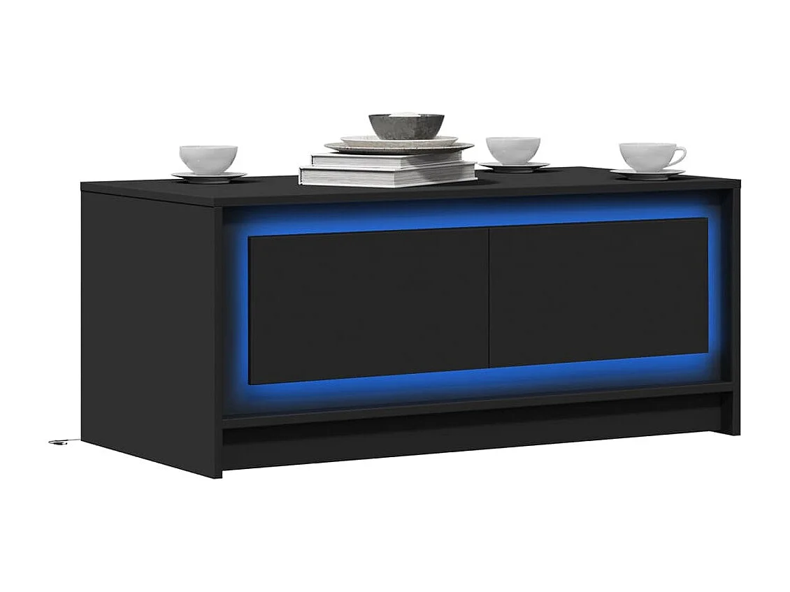 Table basse avec lumières LED noir bois d'ingénierie