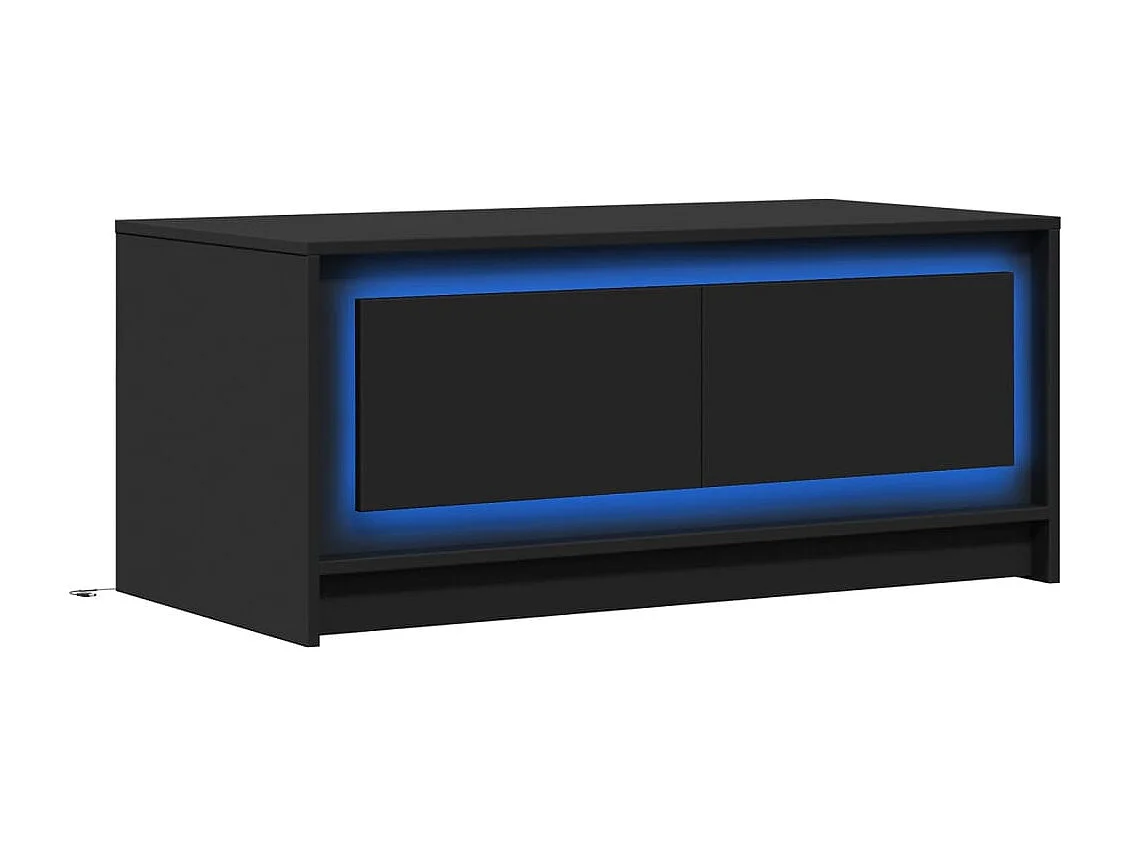 Table basse avec lumières LED noir bois d'ingénierie