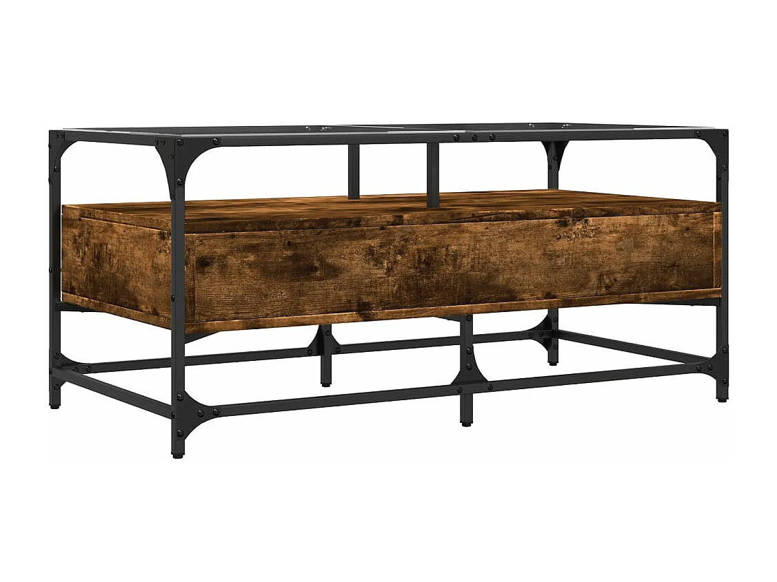 Mesa de centro c/topo de vidro 98,5x50x45cm carvalho fumado aço