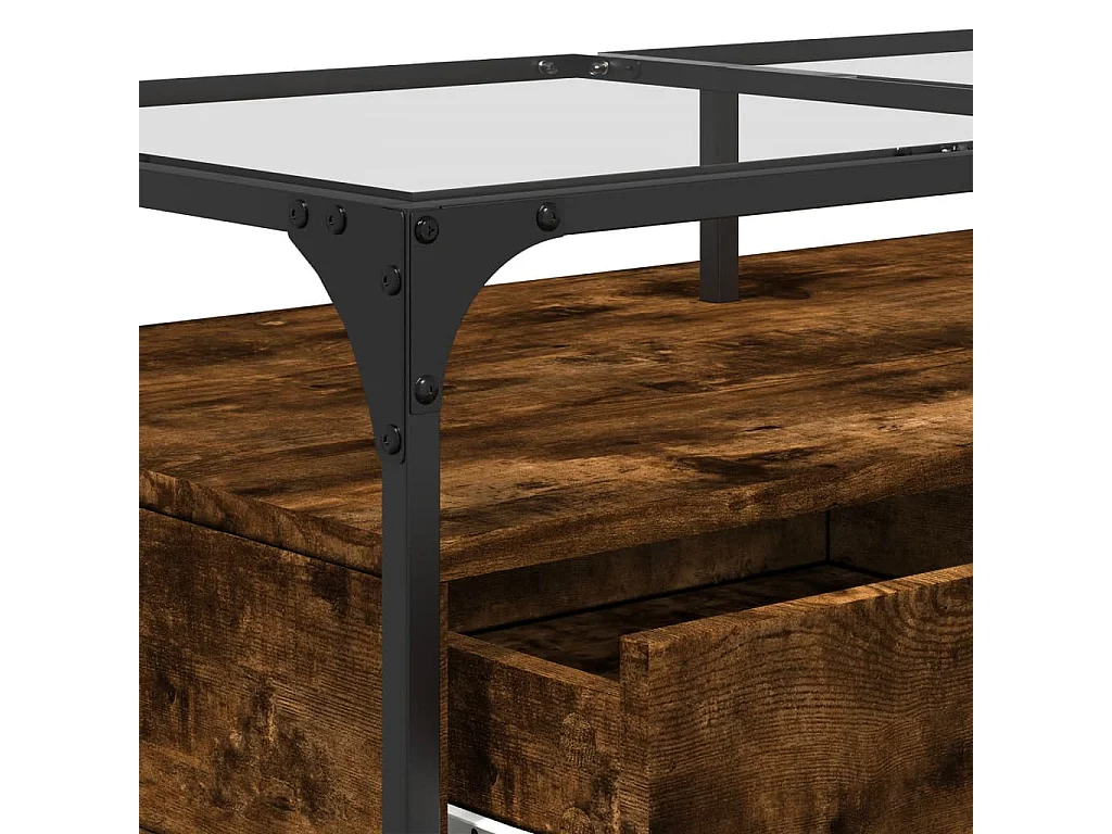 Table basse avec dessus en verre chêne fumé 98,5x50x45 cm acier