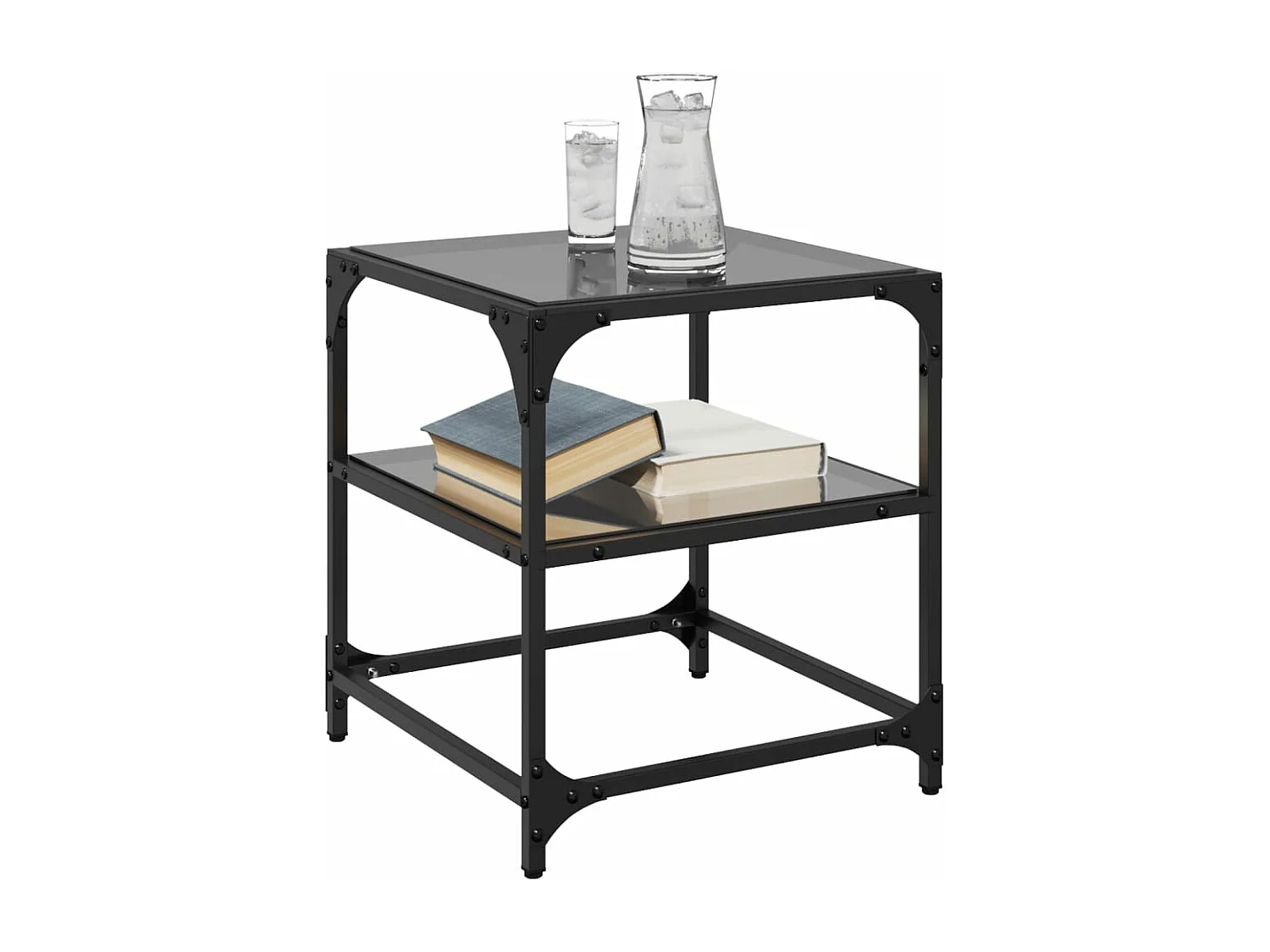 Tables basses avec dessus en verre noir 2 pièces 40x40x45 cm acier