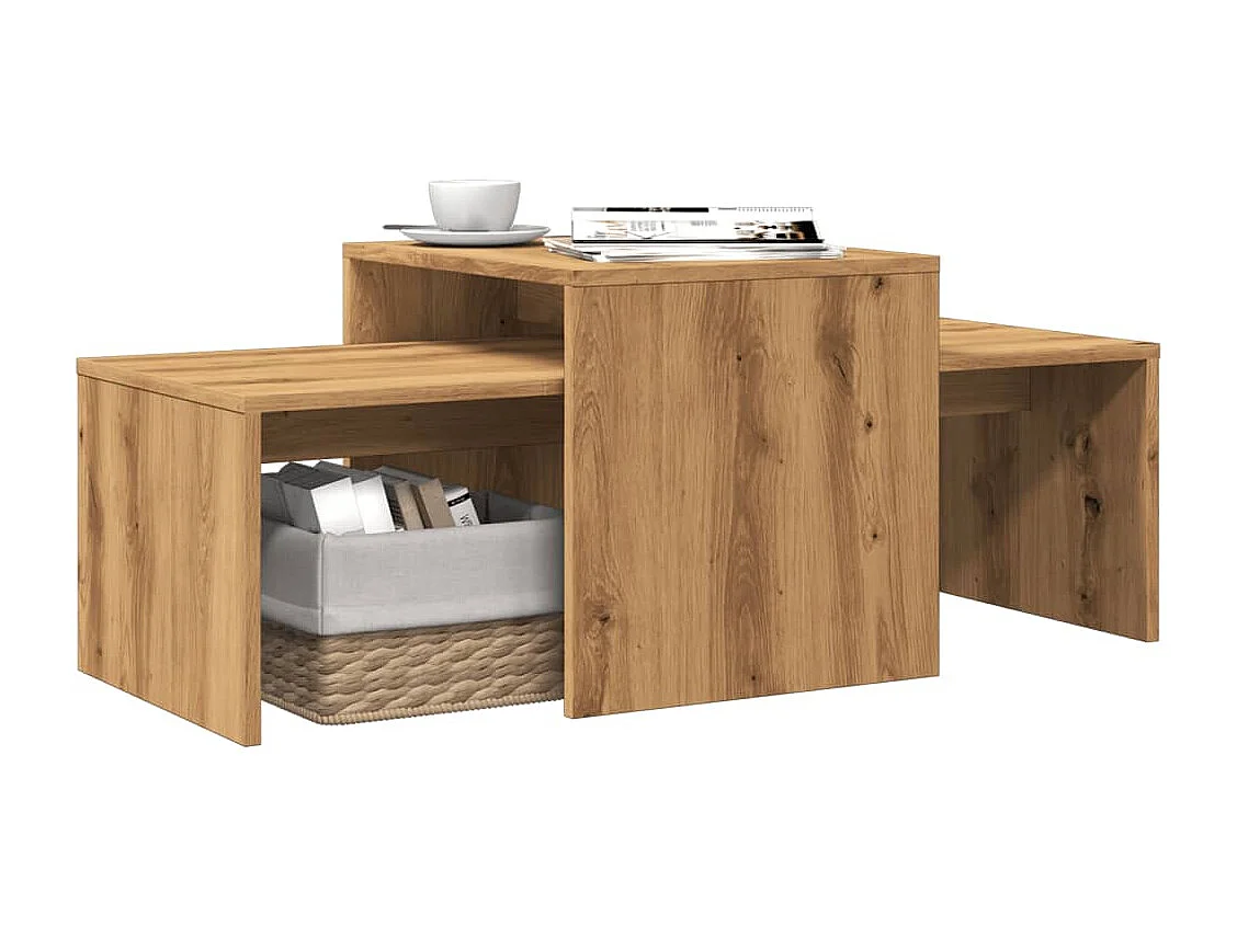 Salontafel 100x48x40 cm bewerkt hout artisanaal eikenkleurig