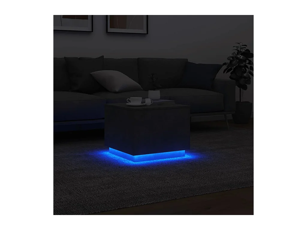 Table basse avec lumières LED gris béton 50x50x40 cm