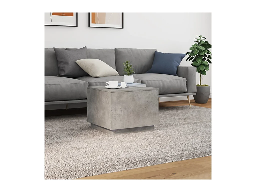 Table basse avec lumières LED gris béton 50x50x40 cm