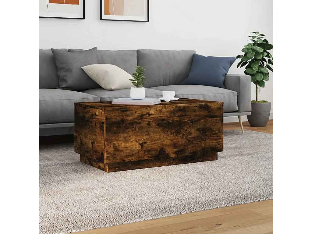 Table basse avec lumières LED chêne fumé 90x50x40 cm