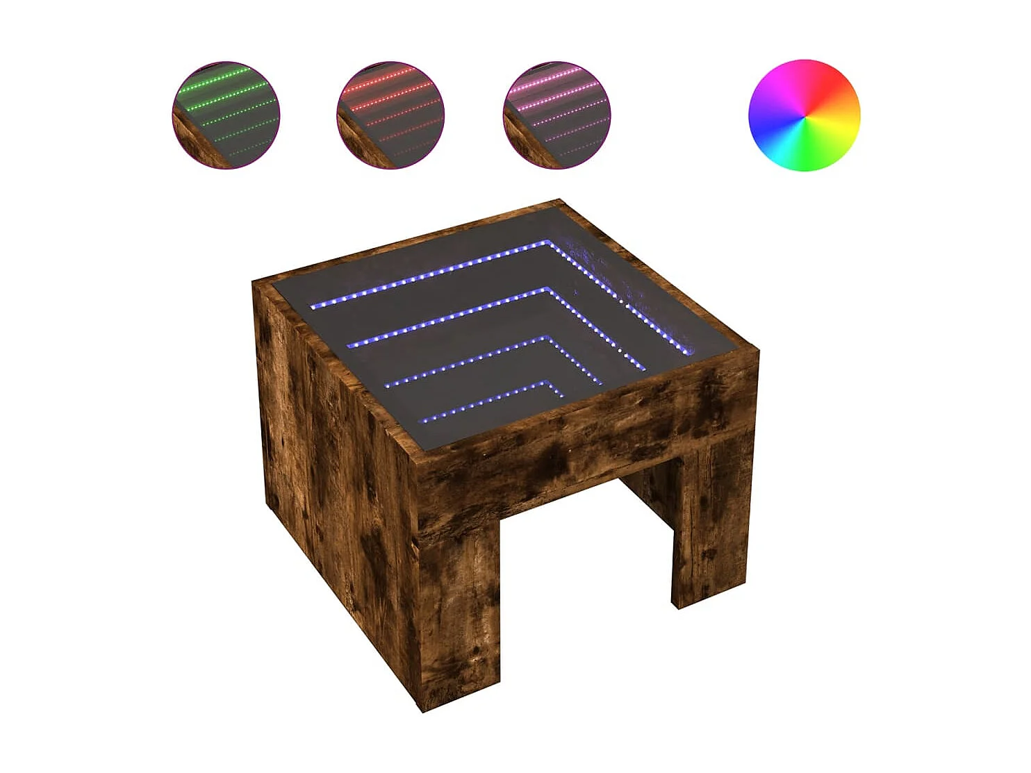 Table basse avec LED infini chêne fumé 40x40x30 cm