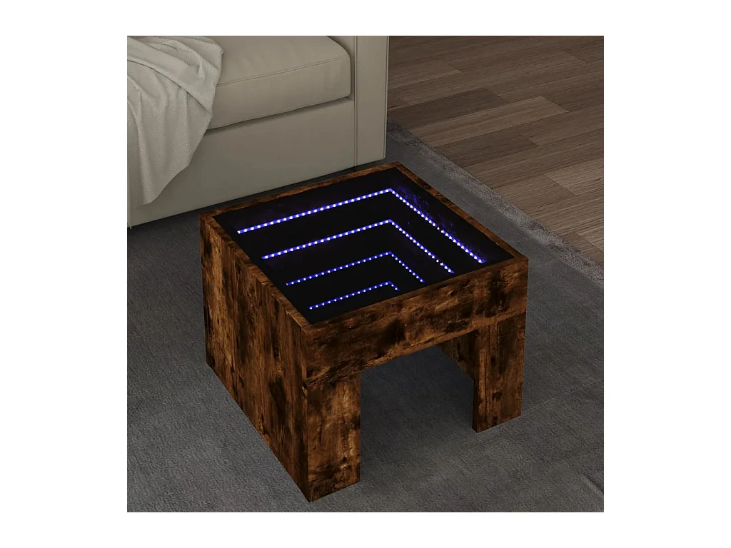 Table basse avec LED infini chêne fumé 40x40x30 cm
