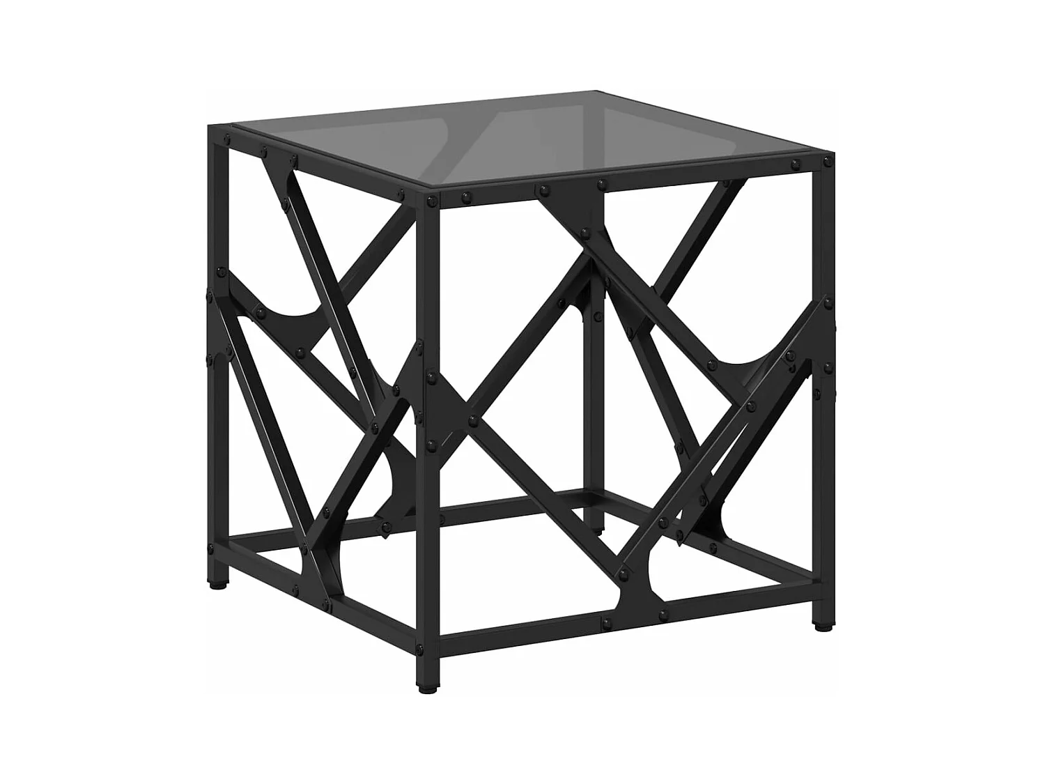 Salontafel met zwart glazen blad 40x40x41 cm staal