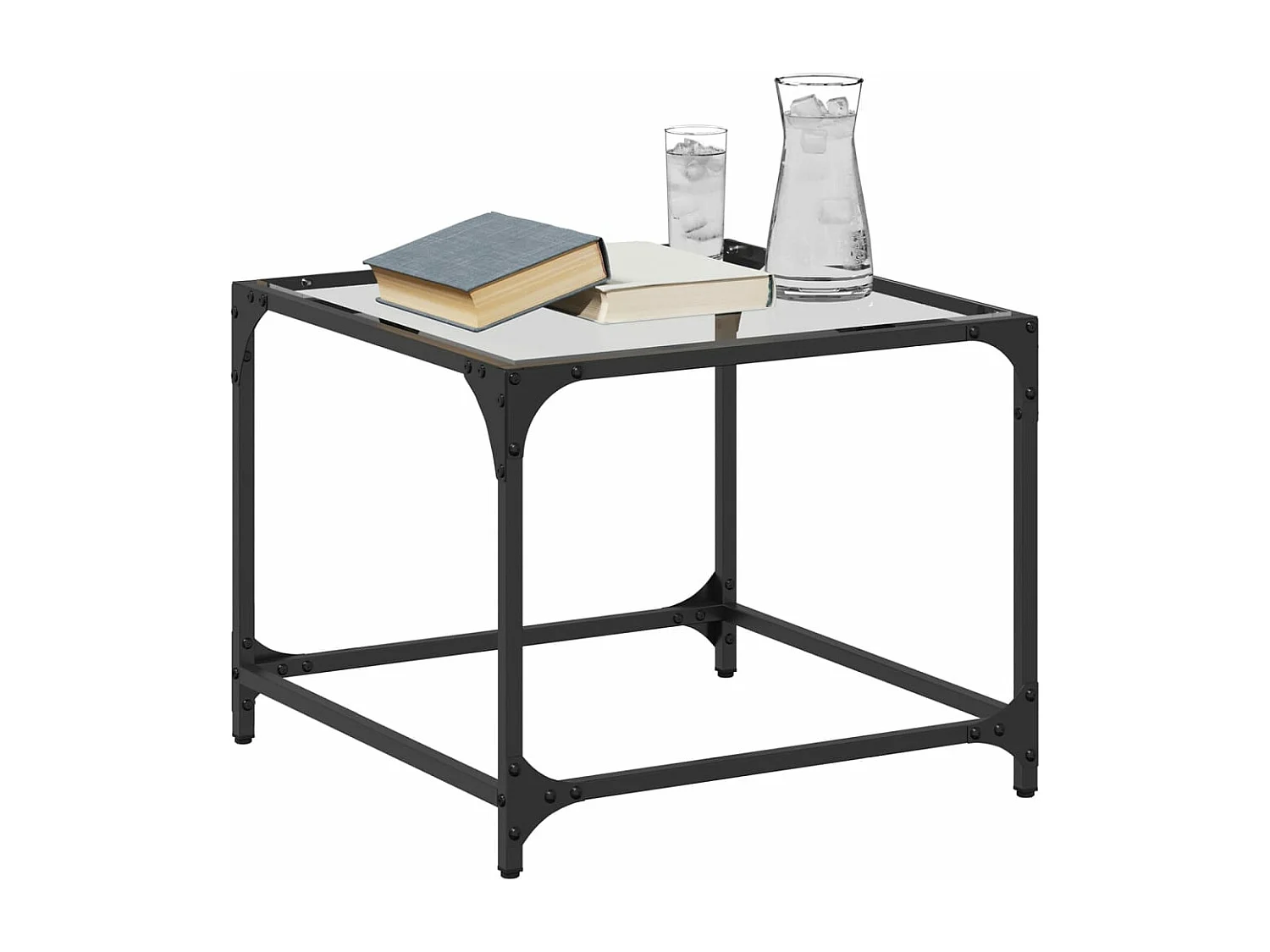 Tables basses avec dessus en verre transparent 2 pièces acier