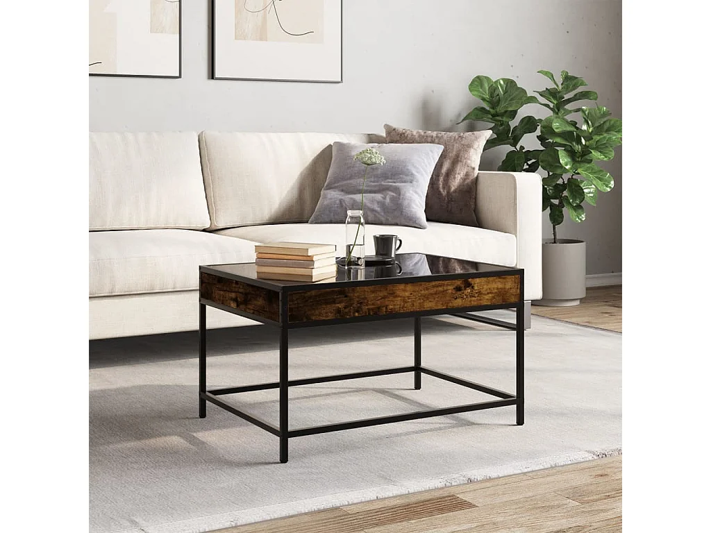 Mesa de centro luzes LED Infinity 70x50x41 cm carvalho fumado