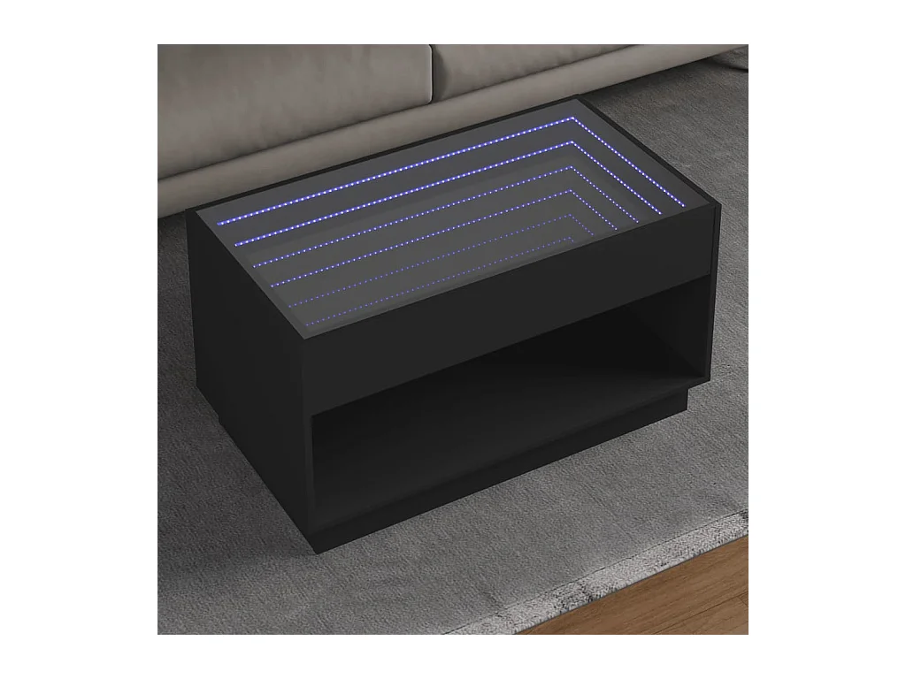 Table basse avec LED infini noir 90x50x50 cm