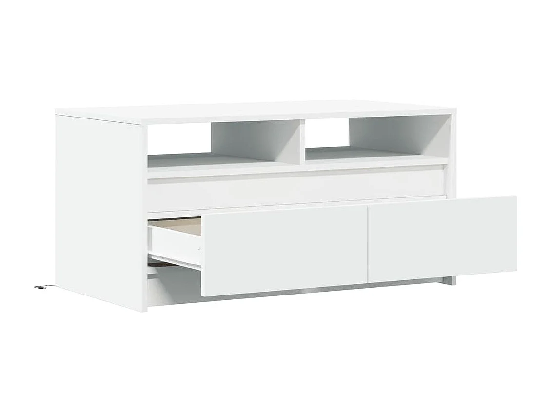 Mesa de centro con luces LED madera ingeniería blanca