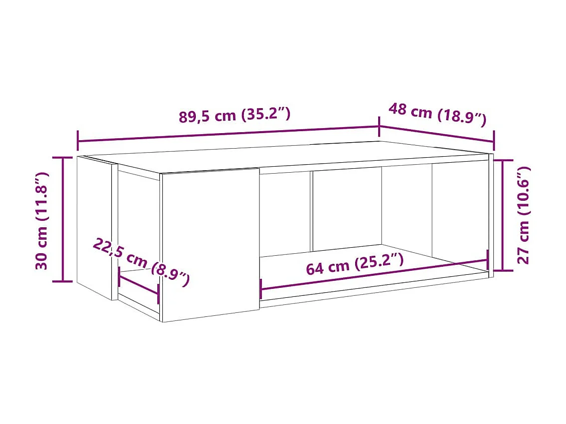 Salontafel 89,5x48x30 cm bewerkt hout grijs sonoma eikenkleurig
