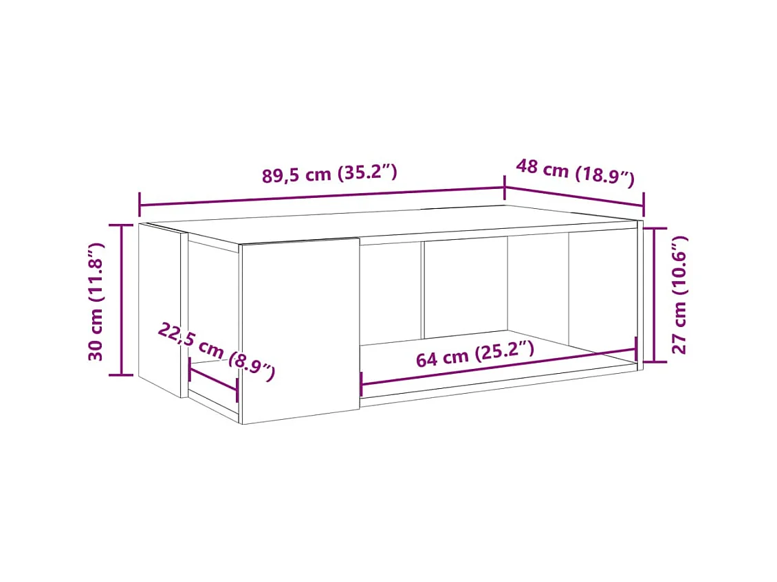 Mesa de centro madera de ingeniería gris Sonoma 89,5x48x30 cm