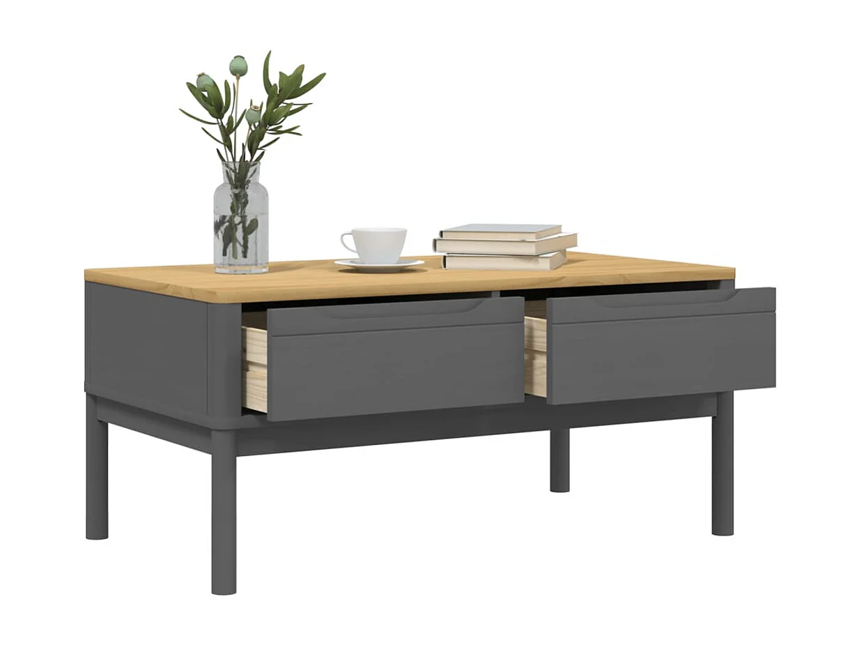 Table basse FLORO gris 99x55,5x45 cm bois massif de pin