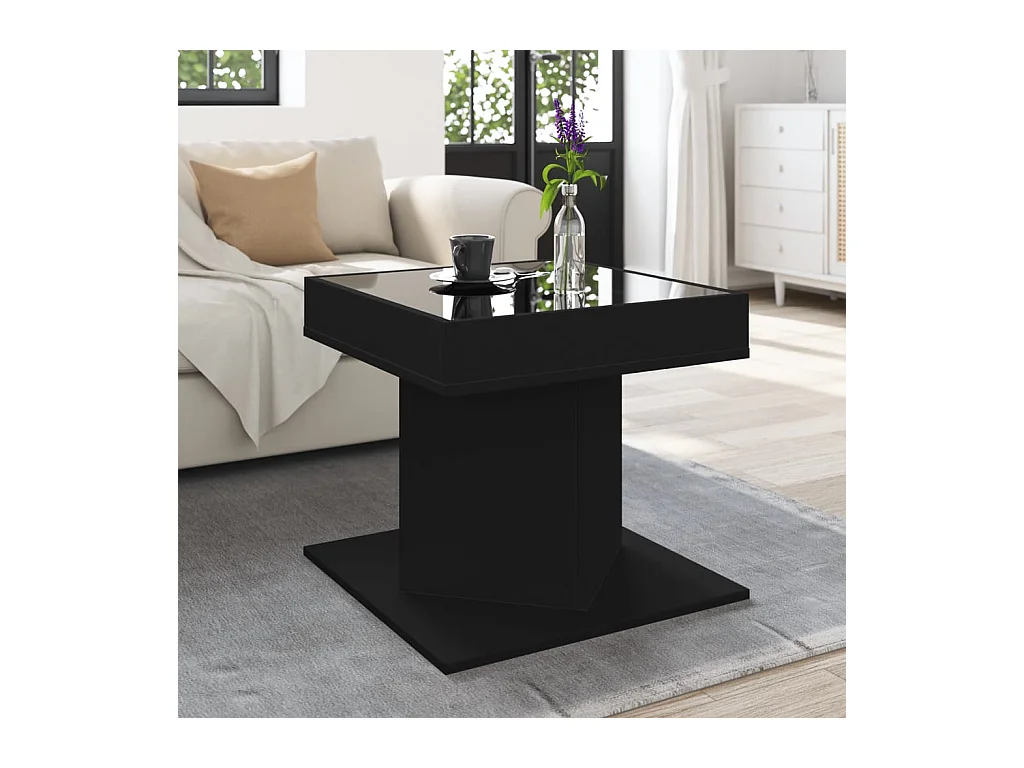 Table basse avec LED noir 50x50x45 cm bois d'ingénierie