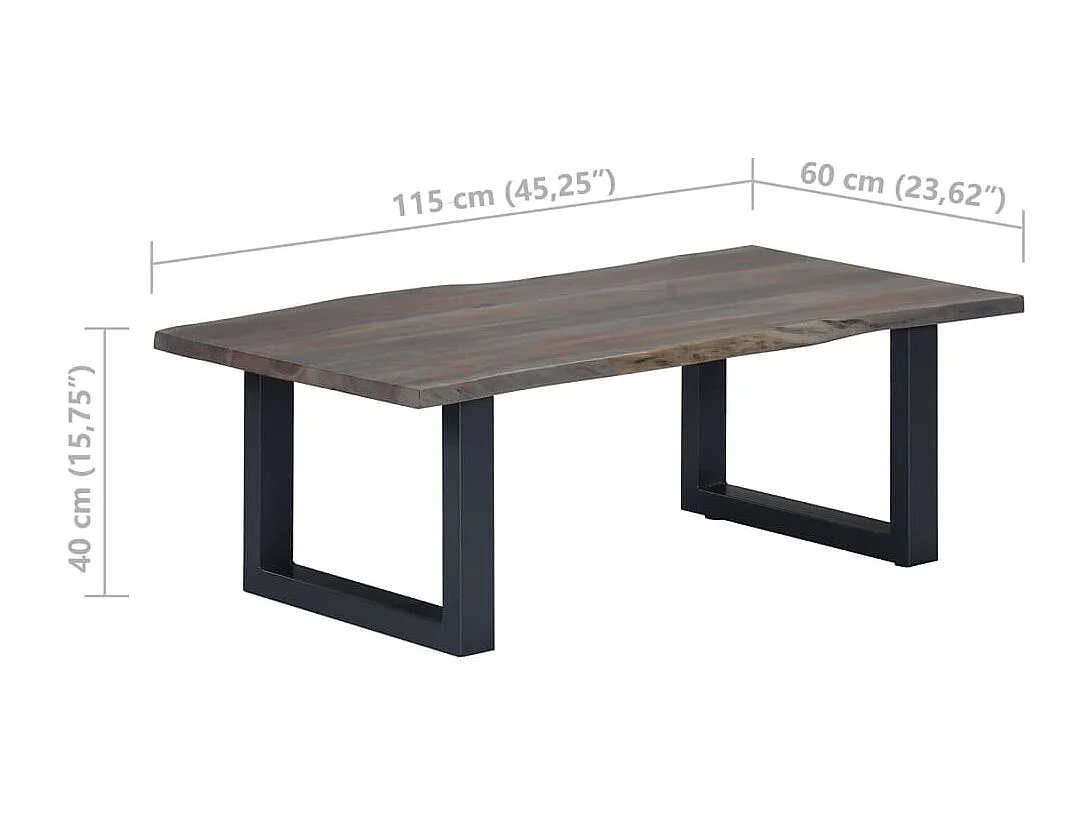 Mesa centro c/ arestas vivas 115x60x40cm acácia maciça cinzento